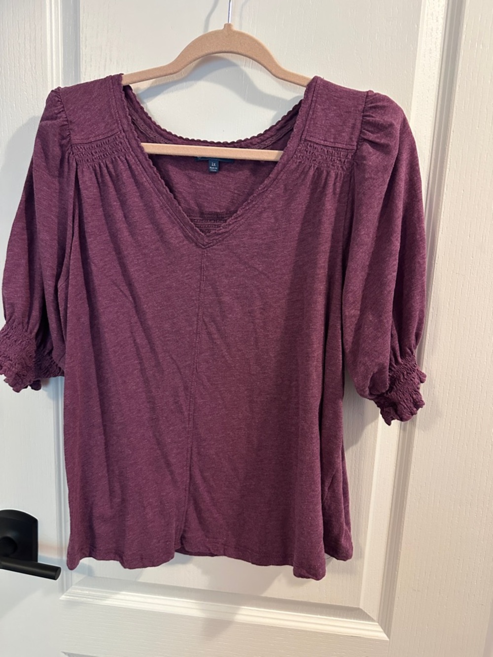 Democracy Plum V-Neck Puff Sleeve Tunic